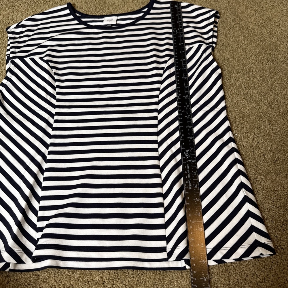 CAbi Women Sleeveless Top L Navy White Striped Illusion Tee Stretch‎ Pattern - Picture 5 of 8
